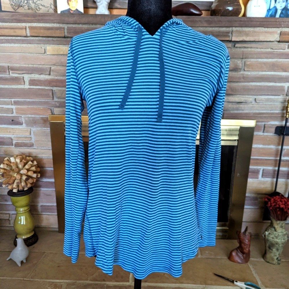 Eddie Bauer blue striped hooded T